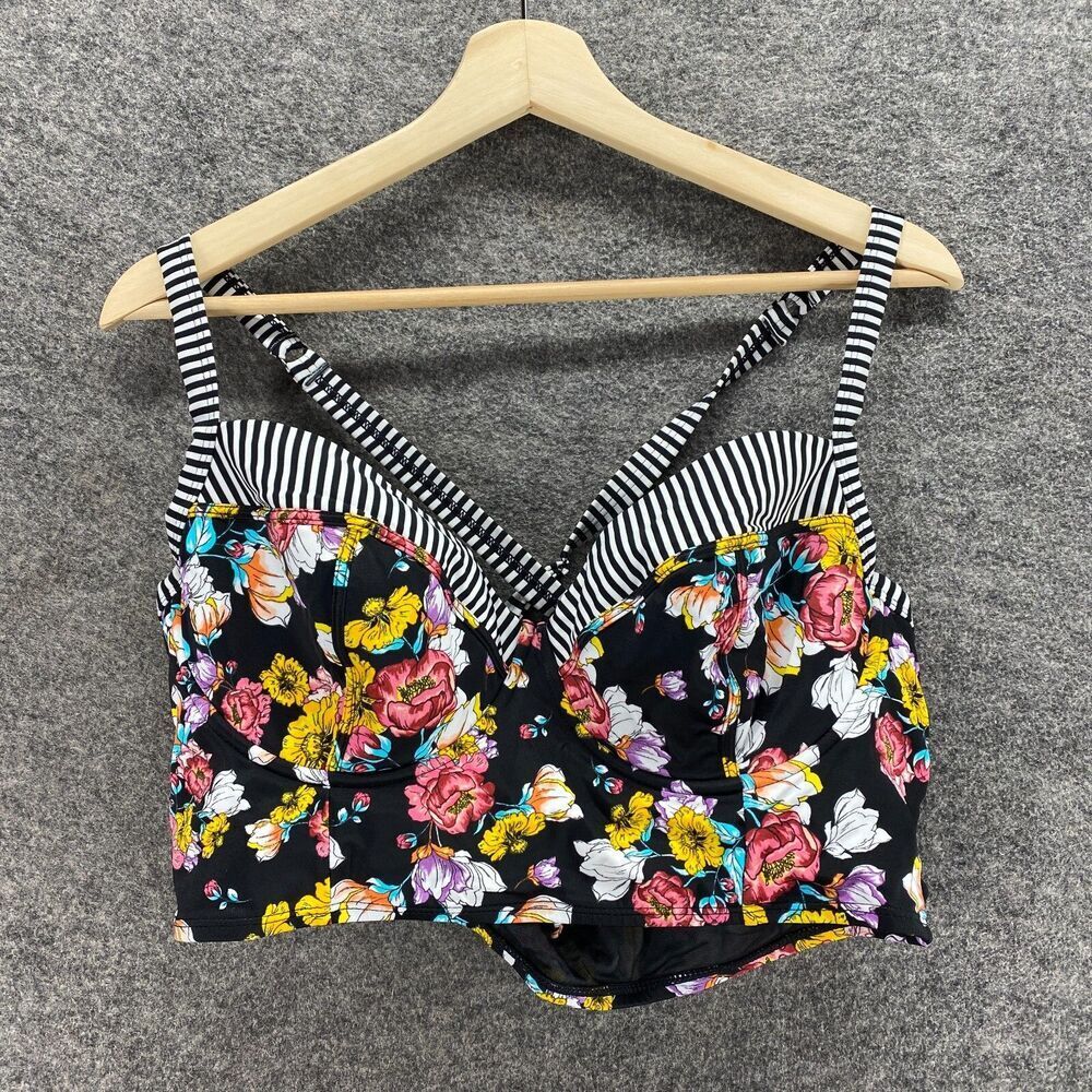 Torrid Longline Bra Women M Medium Black Floral Push Up Underwired Opaque